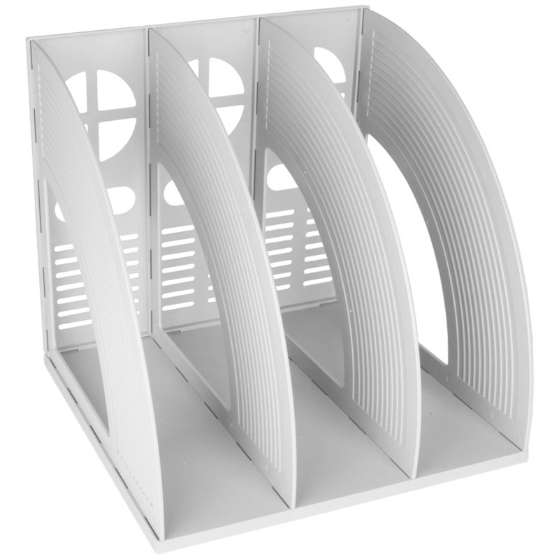 SAYEEC Magazine Holder Plastic File Sorter Binder Holder for Desk Folder Organizer Stand Book Shelf Dividers Vertical Filling Storage Rack Desktop Bookshelf Display Box for Office School Home (Grey) - Image 1